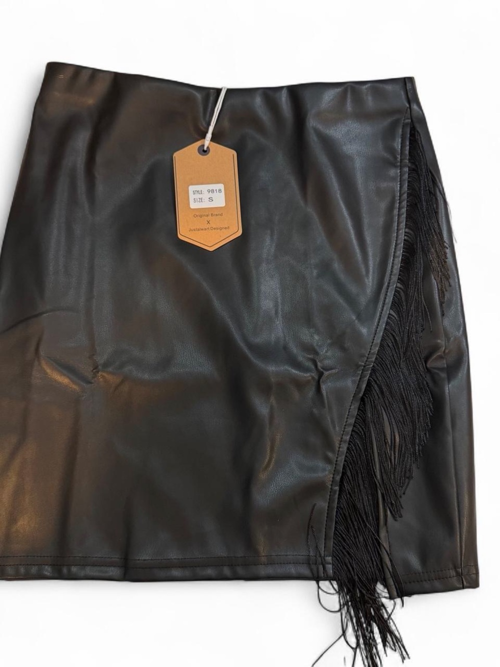 Wilda Black Faux Leather Fringe Mini Skirt